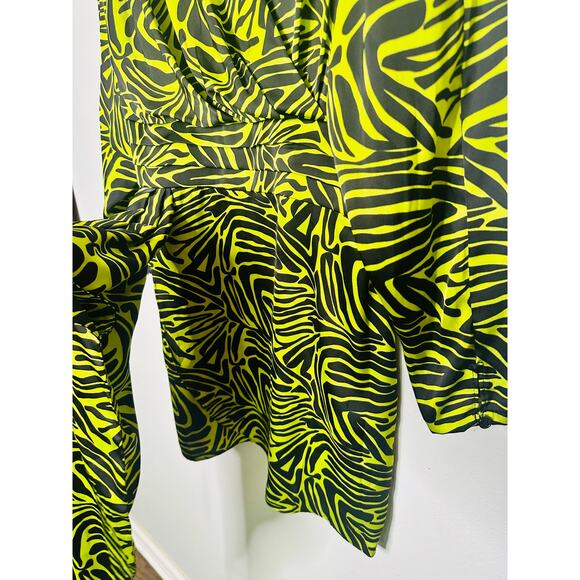 RONNY KOBO Women's Neon Green Zebra Animal Print Side Ruffle Dress Size 10 - Picture 11 of 16